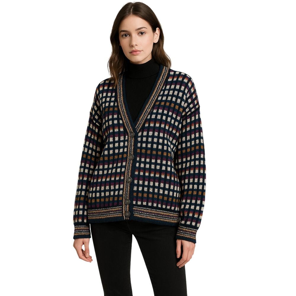 Grandpa Sweater Vintage Cardigan 90s Multicolor Knit Button Front L Retro - Picture 2 of 8